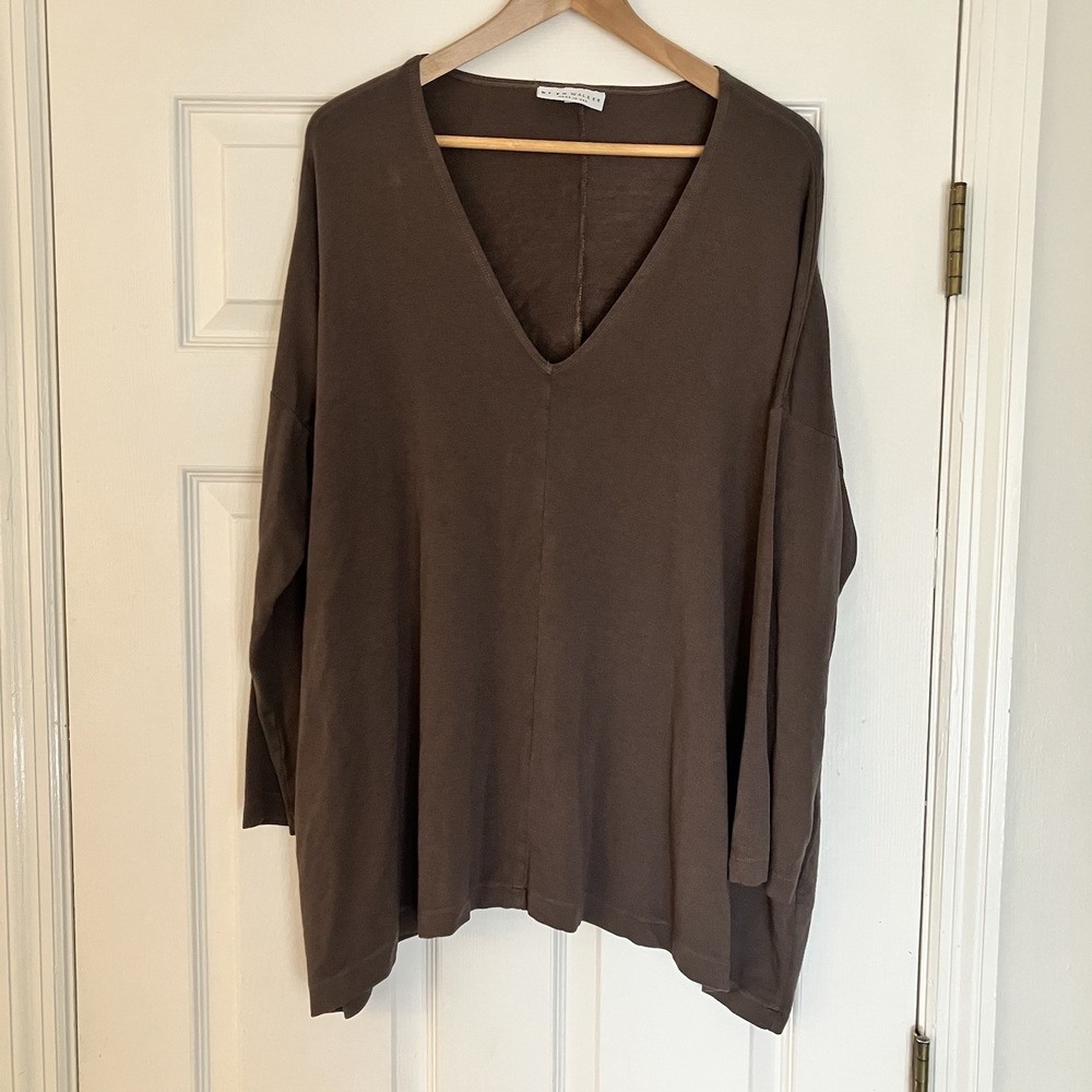 Bryn Walker Top Womens Large Tunic Pullover Long Sleeve V-Neck Stretch Casual